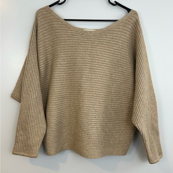 Anthropolgie Kendall Ribbed Cropped Light Brown Cozy Sweater Medium - Picture 2 of 11